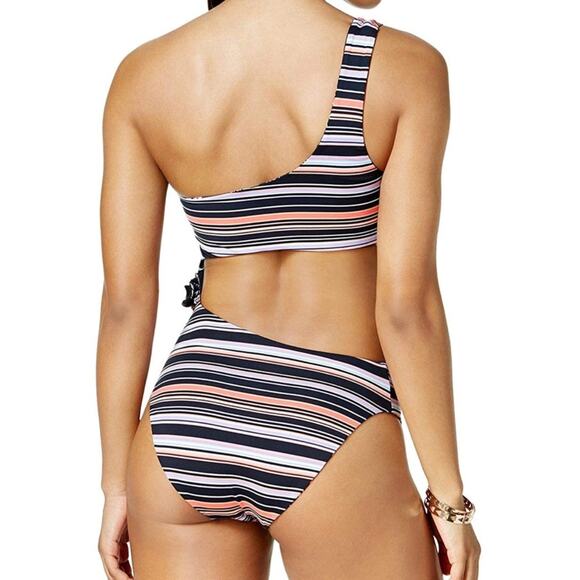 Bar III Reversible One Piece Black Floral Stripe Swimsuit Large NWOT - Picture 4 of 4